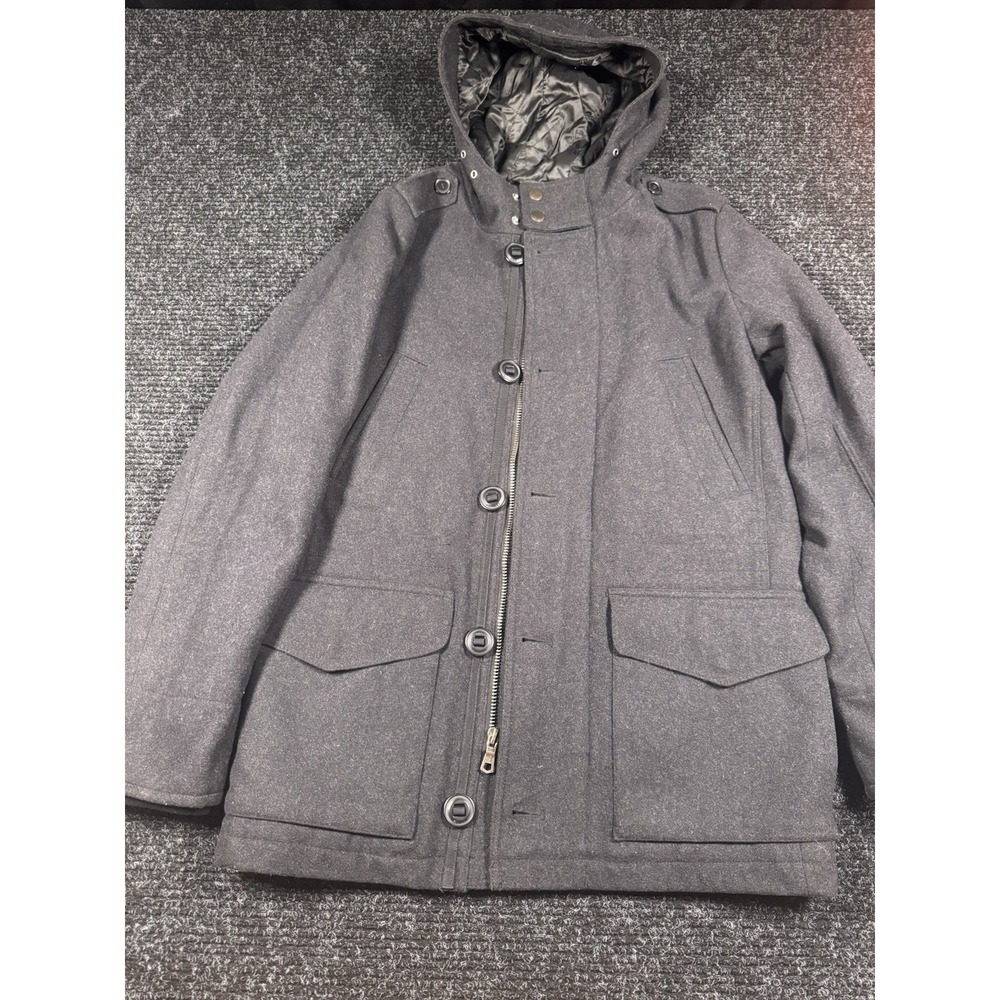 Tommy Hilfiger Womens XS Gray Wool Blend Hooded Military Winter Coat Jacket